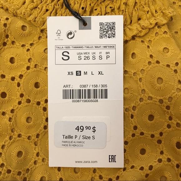 NWT ZARA Openwork Embroidery Eyelet Yellow Mini Shift Dress Women’s Small - Picture 10 of 12